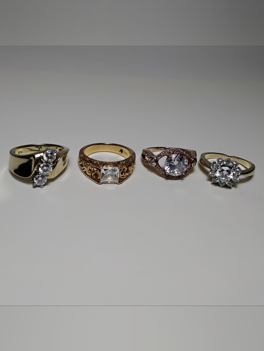 925 Silver Gold Vermeil 4 Lot Rings Sz 8-1/2 - 9